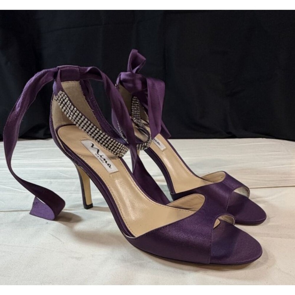 Nina Vinnie LS Women's Deep Purple Satin Heels Dressy Pumps Shoes